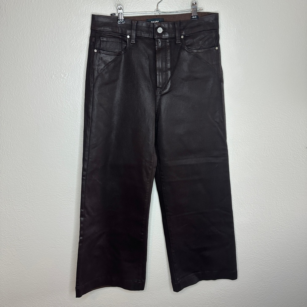 PAIGE Anessa Coated Wide Leg Ankle Jeans Chicory Coffee Brown High Rise Size 30 - Picture 3 of 9
